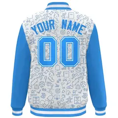 White Powder Blue Line Graffiti Varsity Raglan Letterman Jacket 4