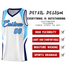 White Powder Blue Navy Color Block Basketball Jersey 2