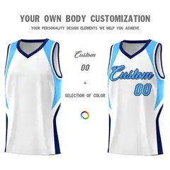 White Powder Blue Navy Color Block Basketball Jersey 3