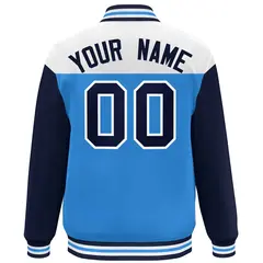White Powder Blue-Navy Color Block Letterman Varsity Baseball Jacket 4