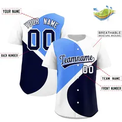 White Powder Blue-Navy Half Heart Color Block Baseball Jersey 2