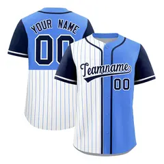 White Powder Blue Navy Pinstripe Raglan Baseball Jersey
