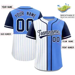 White Powder Blue Navy Pinstripe Raglan Baseball Jersey 2