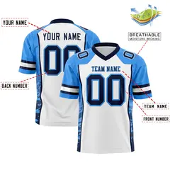White Powder Blue-Navy Raglan Side Pattern Football Jersey 2