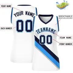 Women's White Powder Blue-Navy Thick Slash Mesh Basketball Jersey 2