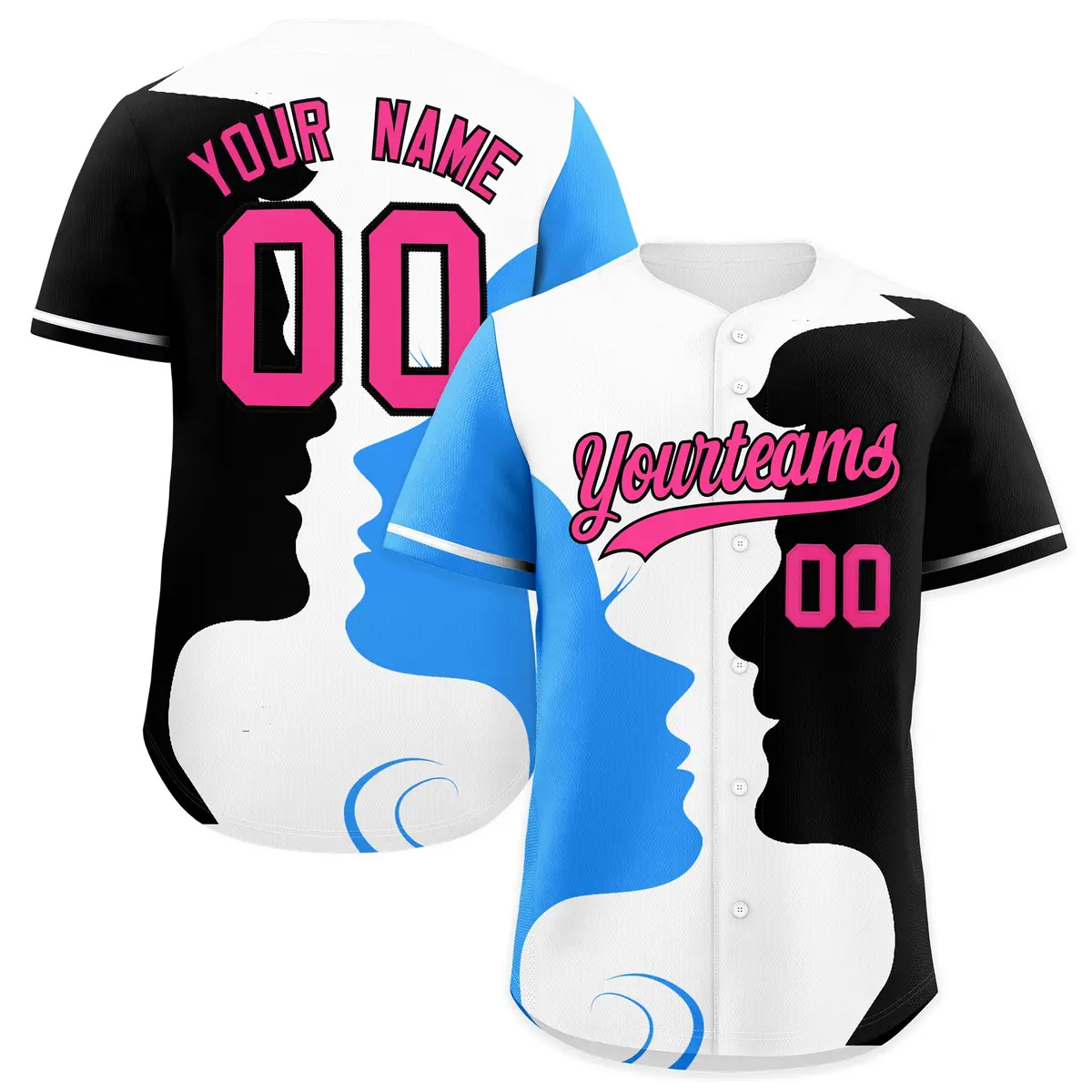 White Powder Blue Navy Valentine's Day Couple Silhouettes Jersey