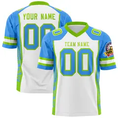 White Powder Blue-Neon Green Raglan Side Pattern Football Jersey 1