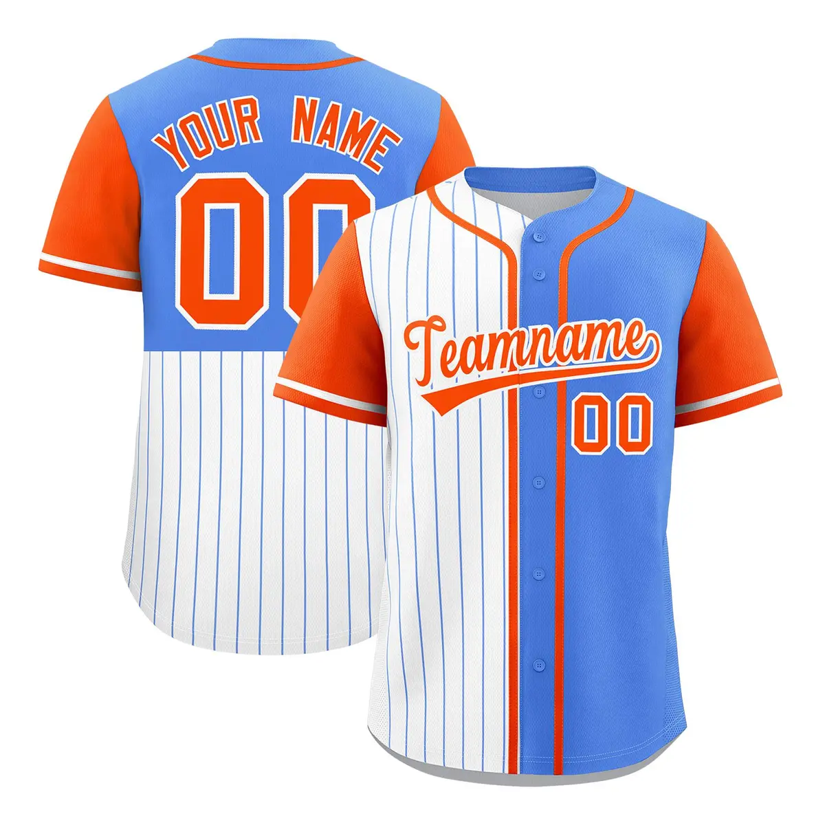 White Powder Blue Orange Pinstripe Raglan Baseball Jersey