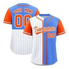 White Powder Blue Orange Pinstripe Raglan Baseball Jersey 1