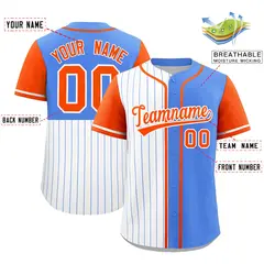 White Powder Blue Orange Pinstripe Raglan Baseball Jersey 2
