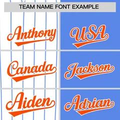 White Powder Blue Orange Pinstripe Raglan Baseball Jersey 3
