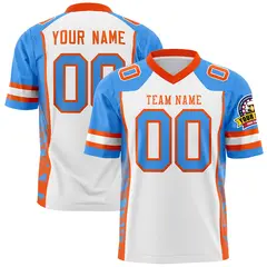 White Powder Blue-Orange Raglan Side Pattern Football Jersey 1