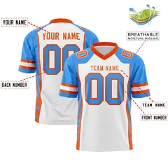 White Powder Blue-Orange Raglan Side Pattern Football Jersey 2