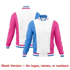 White Powder Blue Pink Color Block Varsity Letterman Jacket 7