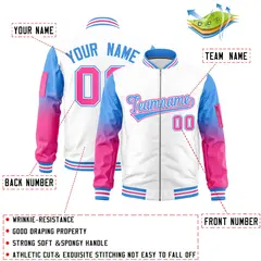 White Powder Blue-Pink Gradient Full-Zip Letterman Bomber Jacket 2