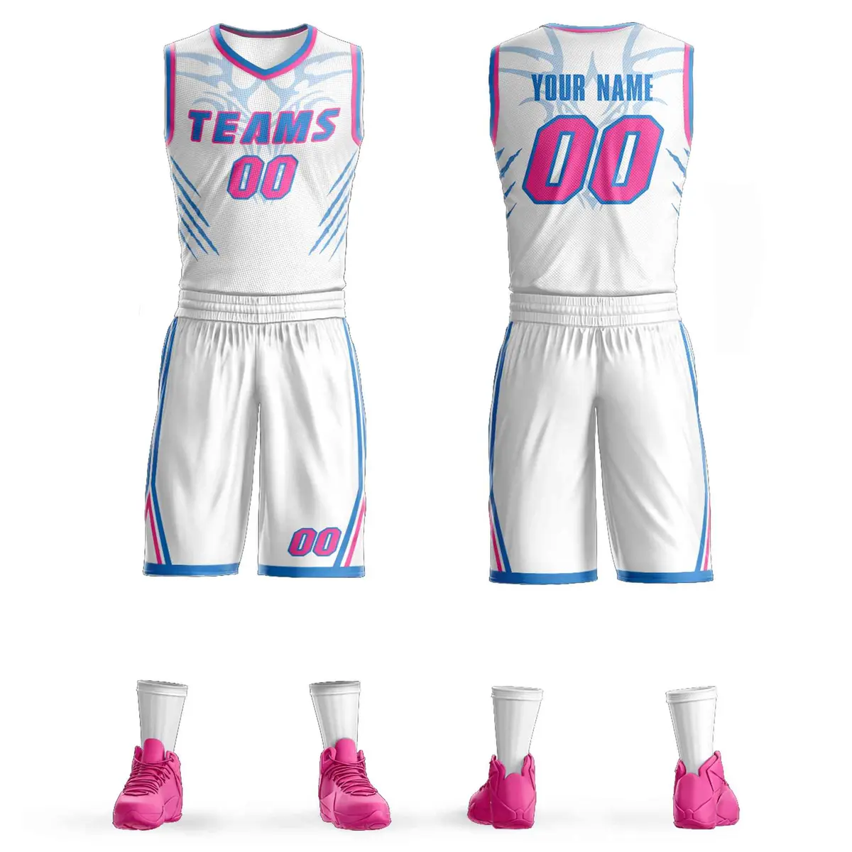 White Powder Blue-Pink Graffiti Claw Element Basketball Jersey