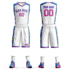 White Powder Blue-Pink Graffiti Lightning Basketball Jersey