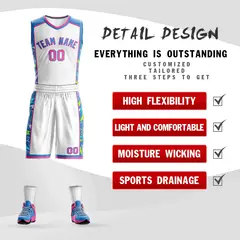White Powder Blue-Pink Graffiti Lightning Basketball Jersey 2