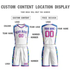 White Powder Blue-Pink Graffiti Lightning Basketball Jersey 3