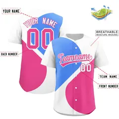 White Powder Blue-Pink Half Heart Color Block Baseball Jersey 2