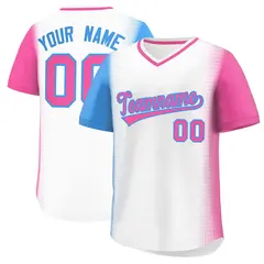 White Powder Blue-Pink Raglan Pullover Baseball Jersey