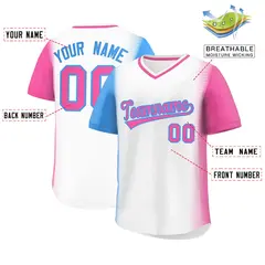 White Powder Blue-Pink Raglan Pullover Baseball Jersey 2