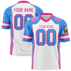 White Powder Blue-Pink Raglan Side Pattern Football Jersey 1