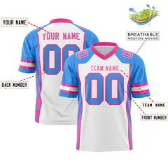 White Powder Blue-Pink Raglan Side Pattern Football Jersey 2