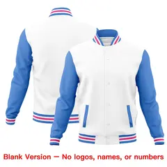 White Powder Blue Pink Raglan Sleeve Cotton Letterman Jacket 6