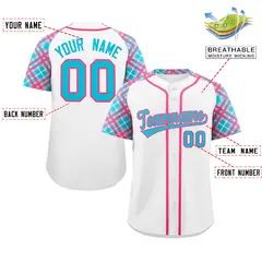 White Powder Blue-Pink Raglan Sleeves Baseball Jersey 2