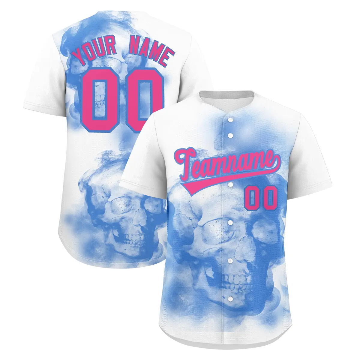 White Powder Blue Pink Skeleton Graffiti Baseball Jersey