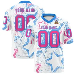 White Powder Blue-Pink Star Graffiti Pattern Football Jersey