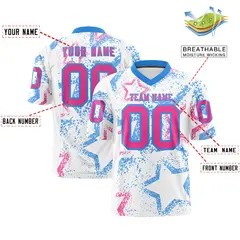White Powder Blue-Pink Star Graffiti Pattern Football Jersey 2