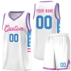 White Powder Blue-Pink Star Pattern Basketball Jersey