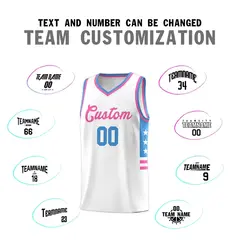 White Powder Blue-Pink Star Pattern Basketball Jersey 3