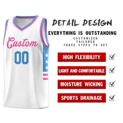 White Powder Blue-Pink Star Pattern Basketball Jersey 4
