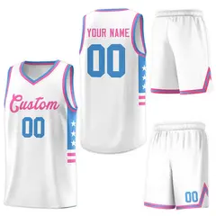 White Powder Blue-Pink Star Pattern Basketball Jersey 5