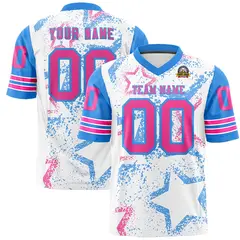 White Powder Blue-Pink Star Pattern Football Jersey