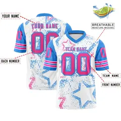 White Powder Blue-Pink Star Pattern Football Jersey 2