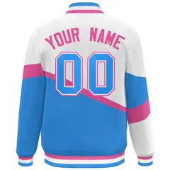 White Powder Blue Pink-White Color Block Varsity Baseball Jacket 4