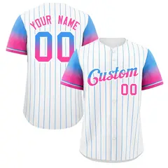 White Powder Blue Pink-White Stripe Gradient Baseball Jersey