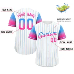 White Powder Blue Pink-White Stripe Gradient Baseball Jersey 2