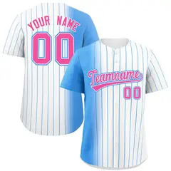 White Powder Blue Pinstripe Gradient Baseball Jersey