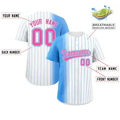 White Powder Blue Pinstripe Gradient Baseball Jersey 2