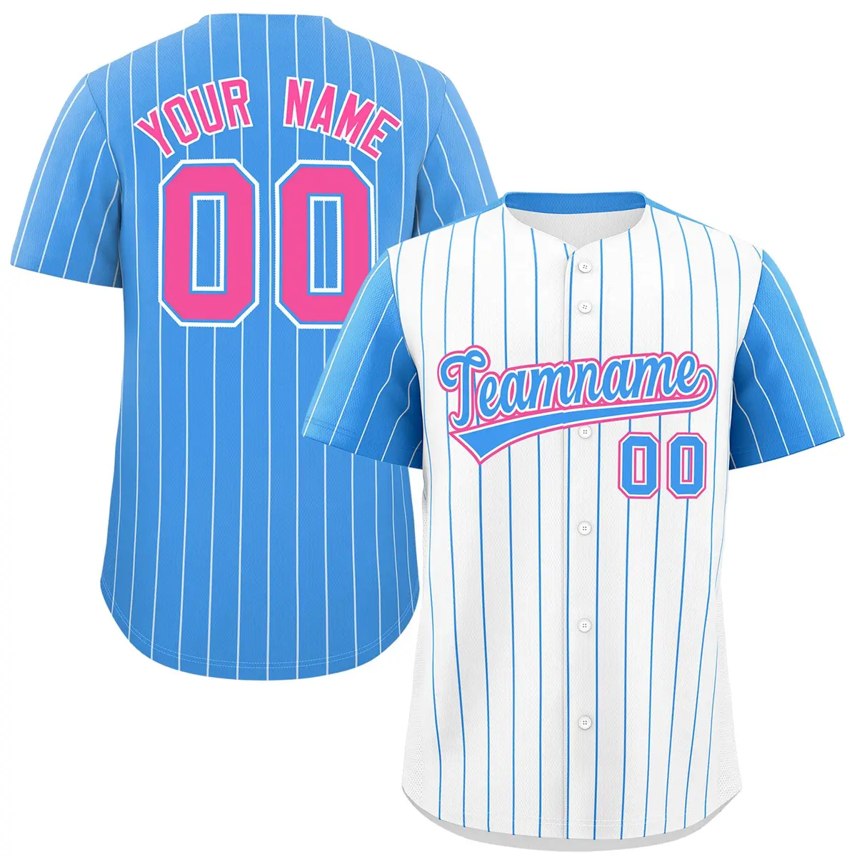 White Powder Blue Pinstripe Raglan Sleeves Baseball Jersey