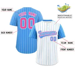 White Powder Blue Pinstripe Raglan Sleeves Baseball Jersey 2