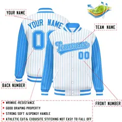 White Powder Blue Pinstripe Raglan Varsity Letterman Baseball Jacket 2
