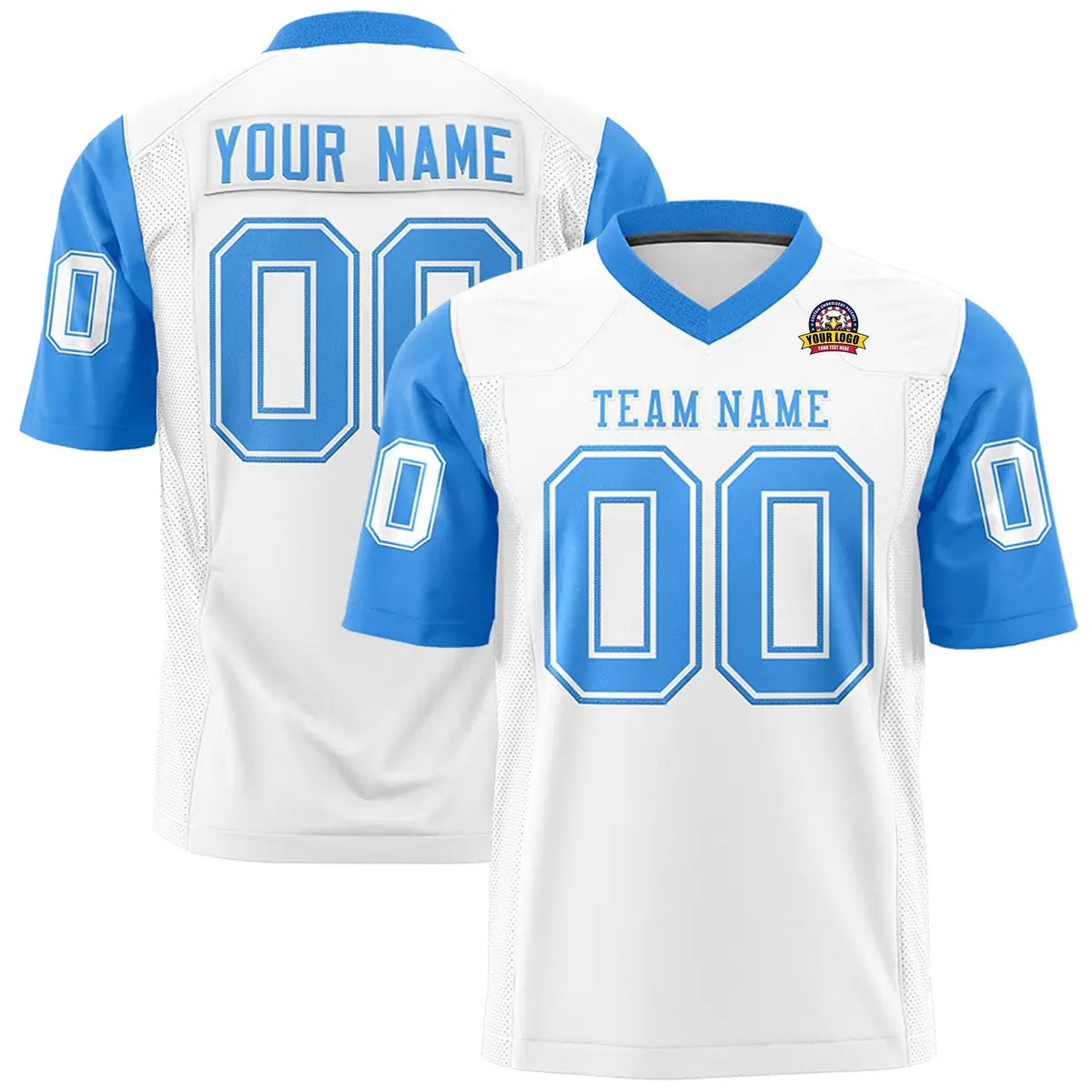 White Powder Blue Raglan Sleeves Authentic Football Jersey