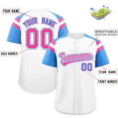 White Powder Blue Raglan Sleeves Contrast Baseball Jersey 2