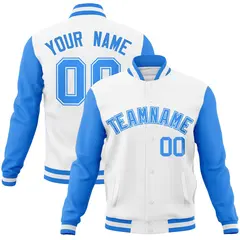 White Powder Blue Raglan Sleeves Full-Snap Varsity Letterman Jacket 1